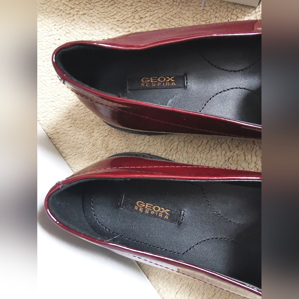Geox Respira Patent Leather Oxblood Loafers Fringe Studs - Picture 6 of 12